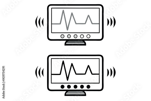 Electrocardiogram beeping trace displayed on health monitor, showing heartbeat pattern medical icon set