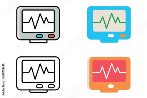 Cardiac monitor with beeping ECG trace symbolizing heart activity on a screen medical icon set