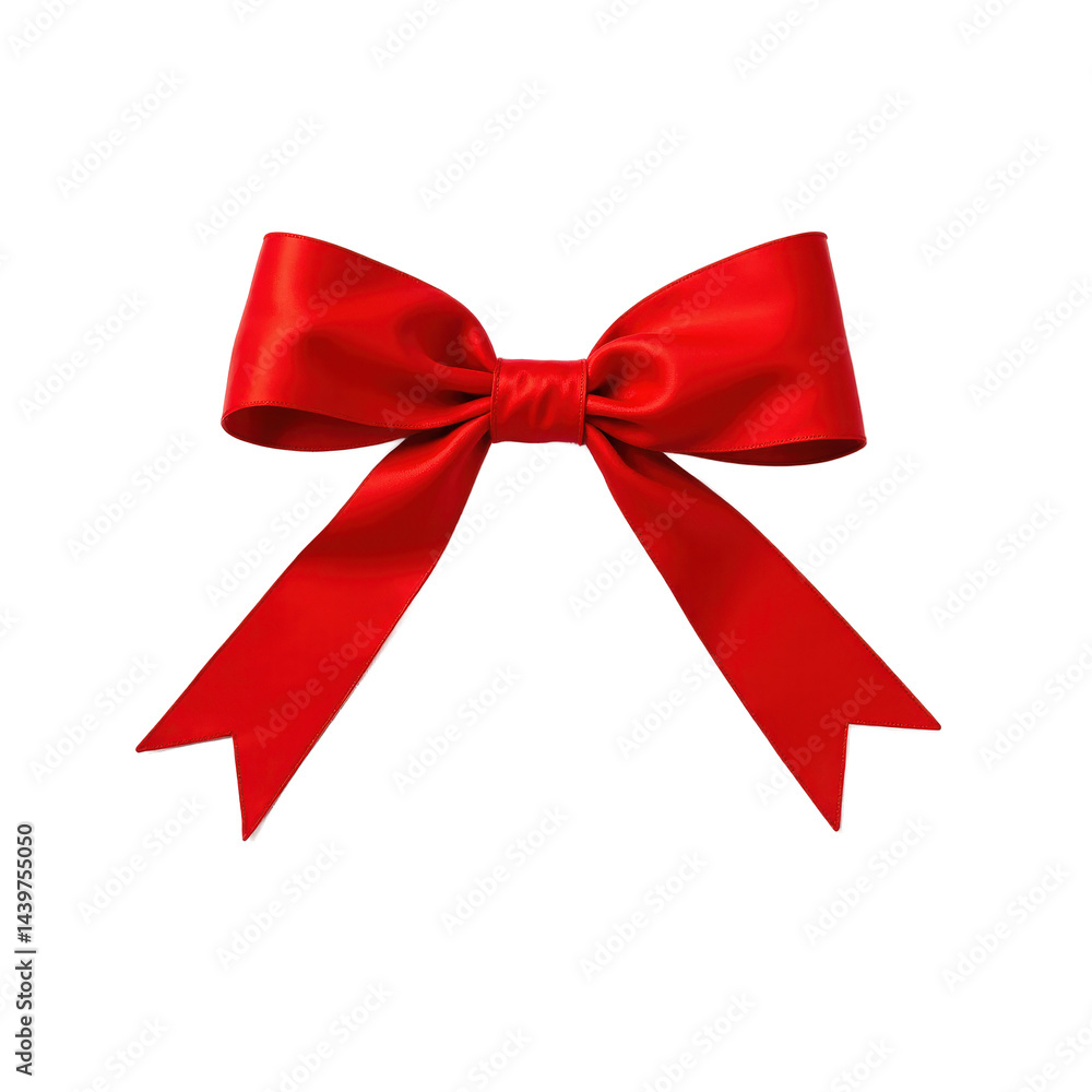 Fototapeta premium A vibrant red satin bow with a smooth texture and elegant folds, perfect for gift wrapping or decorative purposes.