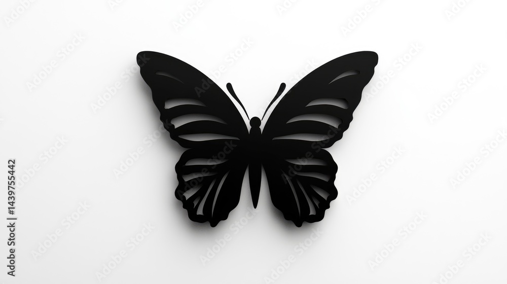 Simple line drawing of a butterfly with symmetrical wings on an absolutely white background.