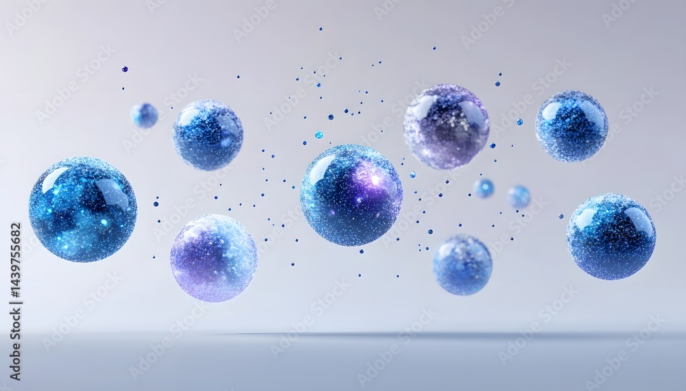 Abstract image featuring several floating spheres with cosmic textures