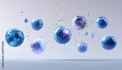 Obraz na płótnie Abstract image featuring several floating spheres with cosmic textures w salonie
