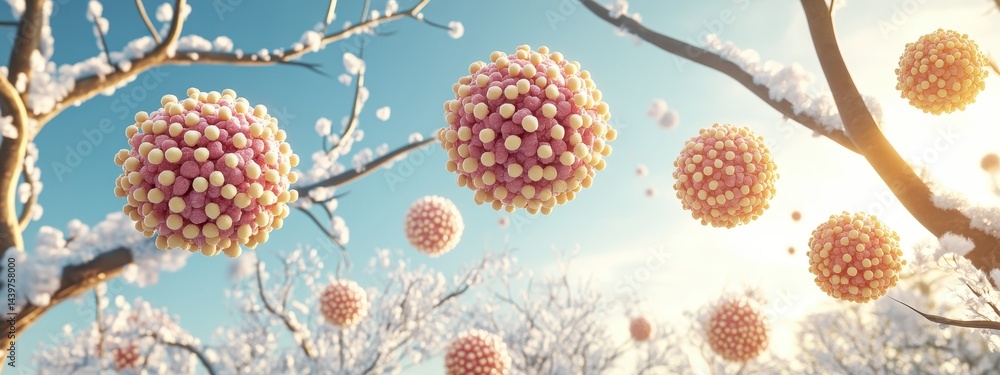 Virus Particles in Winter Landscape Virus Particles in Winter Landscape