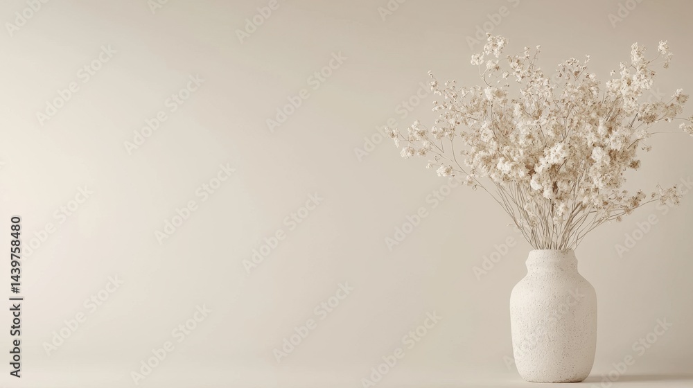 Fototapeta premium Freshly arranged dried flowers in a minimalist vase on a neutral background for stylish home decor