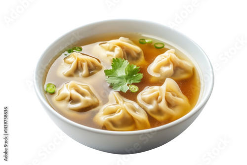 Wallpaper Mural Steamed Dumplings served in hot Wonton Soup garnished with cilantro and scallions, isolated on white transparent background, concept of Asian cuisine Torontodigital.ca