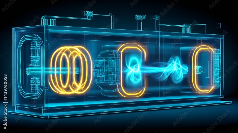 Projection of an experimental fusion chamber showcasing advanced technology and energy dynamics