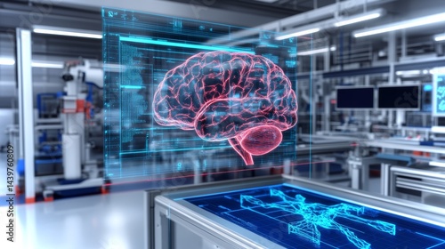 Obraz na płótnie Floating holographic representation of a human brain in a modern technology lab setting w salonie
