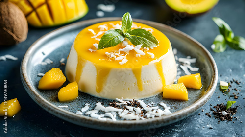 Creamy Mango Panna Cotta with Coconut Flakes