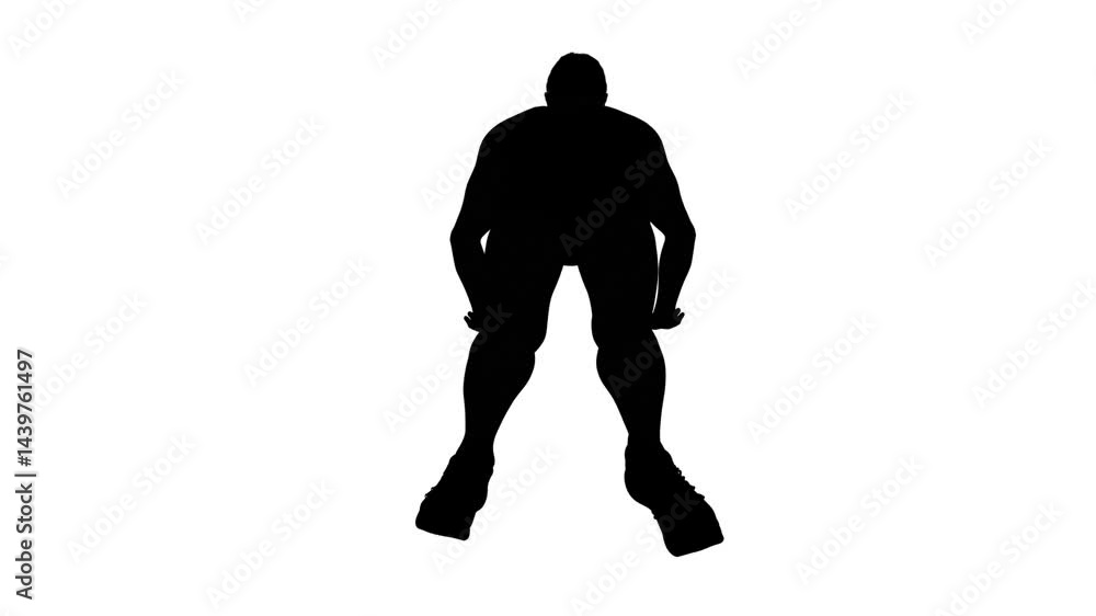 3D render : a silhouette male character performs push-up with the isolated white background, back view
