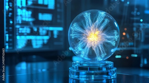 Obraz na płótnie Visualization of atomic collision in a modern science lab using holographic technology w salonie