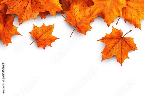 Orange maple leaves falling on white background