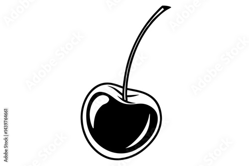 cherry silhouette line art vector on white background