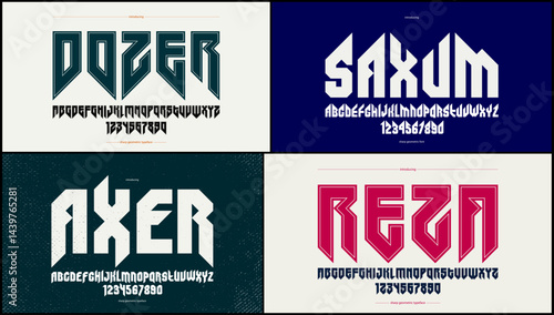 Gothic fonts vector set, vintage sharp cornered geometric typeface collection, strong and heavy alphabet typeset designs, easy to use for logo creation or titles.