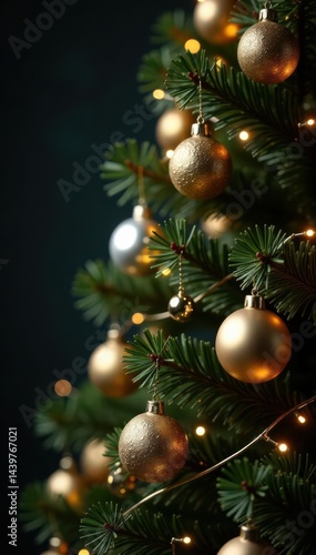 Ornate tree, gold & silver ornaments, twinkling lights, silver, garland