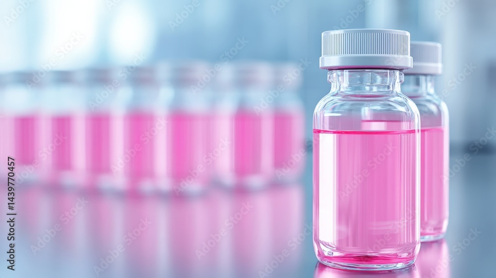 Medicine vials with pink liquid Medicine vials with pink liquid