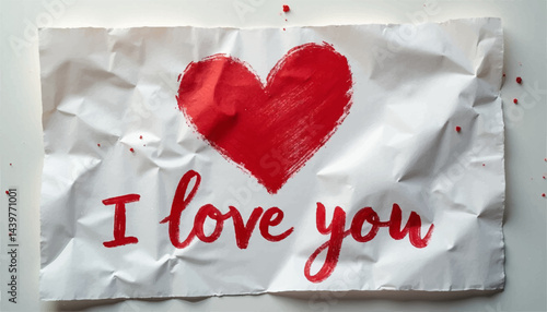 A declaration of love on a crumpled piece of paper, written with lipstick