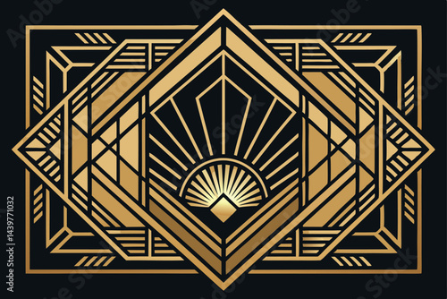 Exquisite Art Deco luxury pattern in gold and black, featuring geometric lines and shapes, ideal for elegant backgrounds or design projects