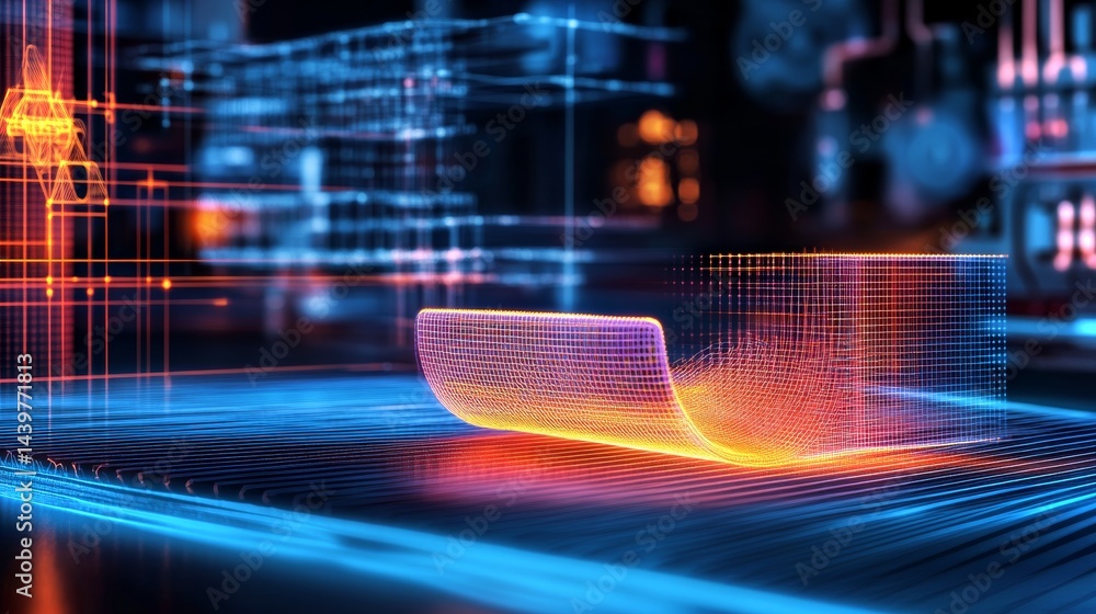 Suspended field displays intricate capacitance mapping in a futuristic lab environment