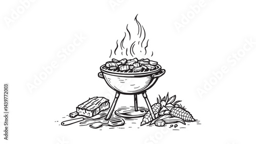 barbecue grill line art creative drawing for summer cookout event