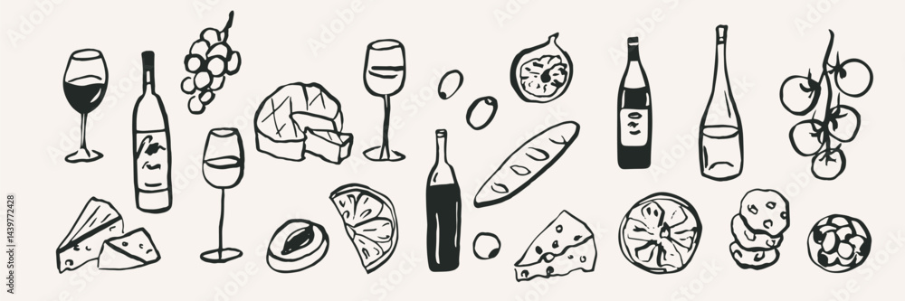 Fototapeta premium Hand drawn wine party elements