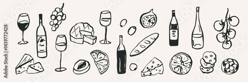 Hand drawn wine party elements