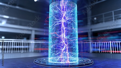 Obraz na płótnie Visualizing atmospheric lightning formation through a holographic model in a science lab environment w salonie