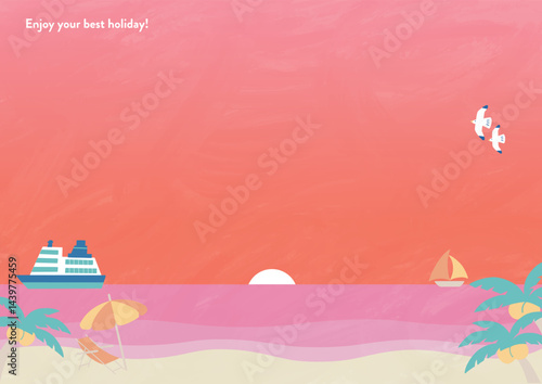 夏の海の夕方　縦背景　A4サイズ