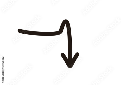 太ペンで手描きしたような矢印　急降下