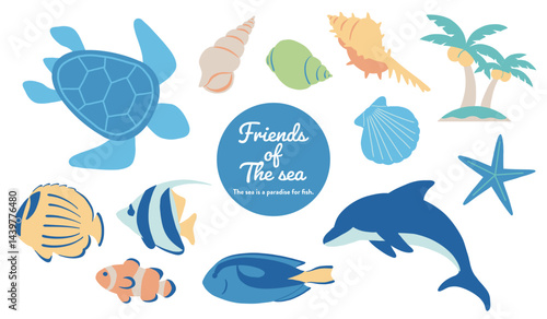 かわいい海の生き物のベクターイラストセット