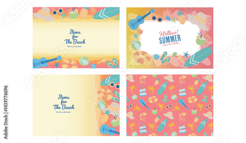 ビーチアイテムの横背景セット　A4サイズ