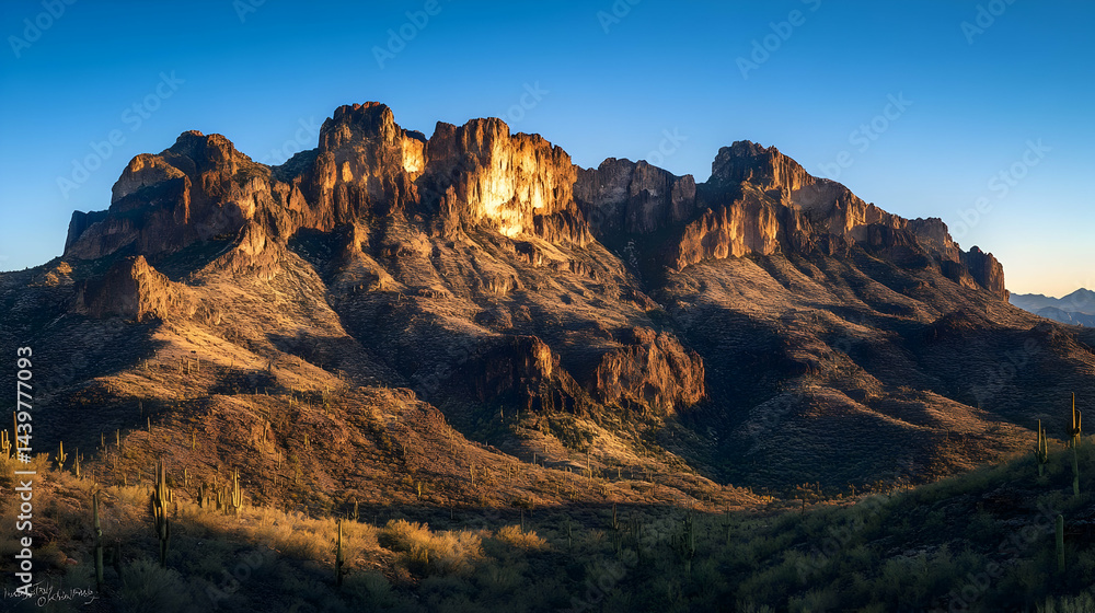 Fototapeta premium Majestic Desert Mountain at Sunset: Arizona's Scenic Landscape