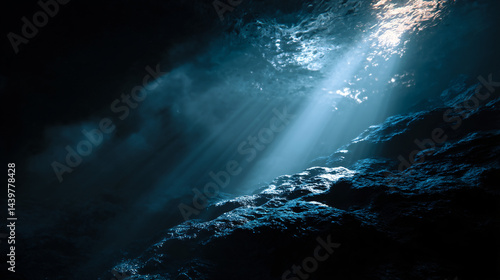 Obraz na płótnie Dramatic Underwater Cavern with Ethereal Light and Misty Atmosph w salonie