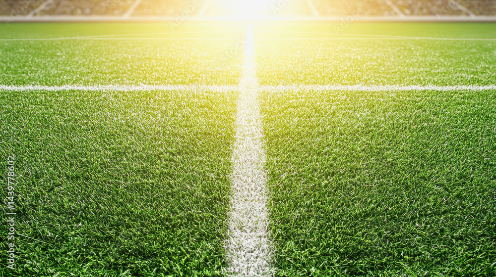 Obraz premium A bright soccer field bathed in sunshine with lush green grass creating a perfect setting for outdoor activities and sports