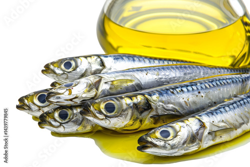 Culinary Delight: Sardines and Olive Oil Isolated On White Background