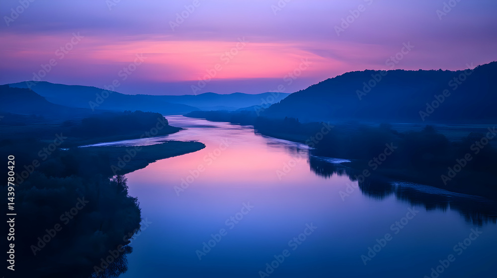 Fototapeta premium Majestic River at Sunset: Breathtaking Landscape Photography