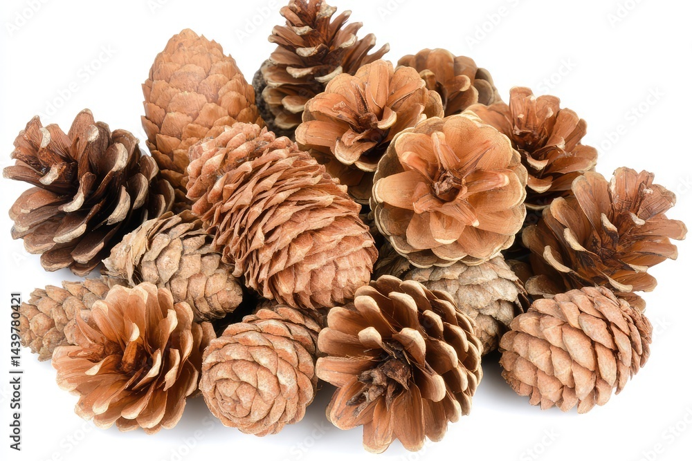 A pile of various sized, light brown pine cones A pile of various sized, light brown pine cones