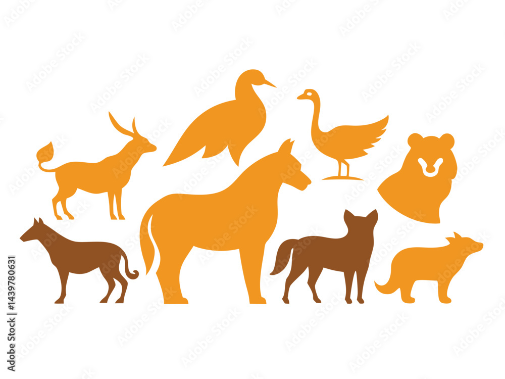 Animal Silhouette Collection: A diverse assortment of wildlife silhouettes, presented in warm hues, creating a visual tapestry of the animal kingdom. Animal Silhouette Collection: A diverse assortment of wildlife silhouettes, presented in warm hues, creating a visual tapestry of the animal kingdom.