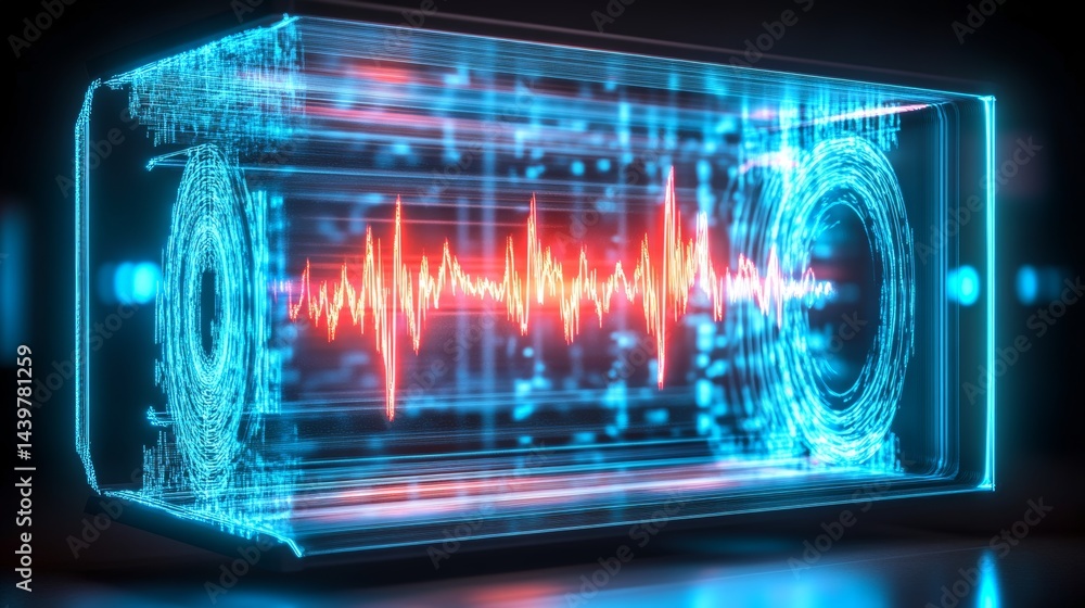 Visualization of sound wave interference in a holographic display within a modern laboratory setting