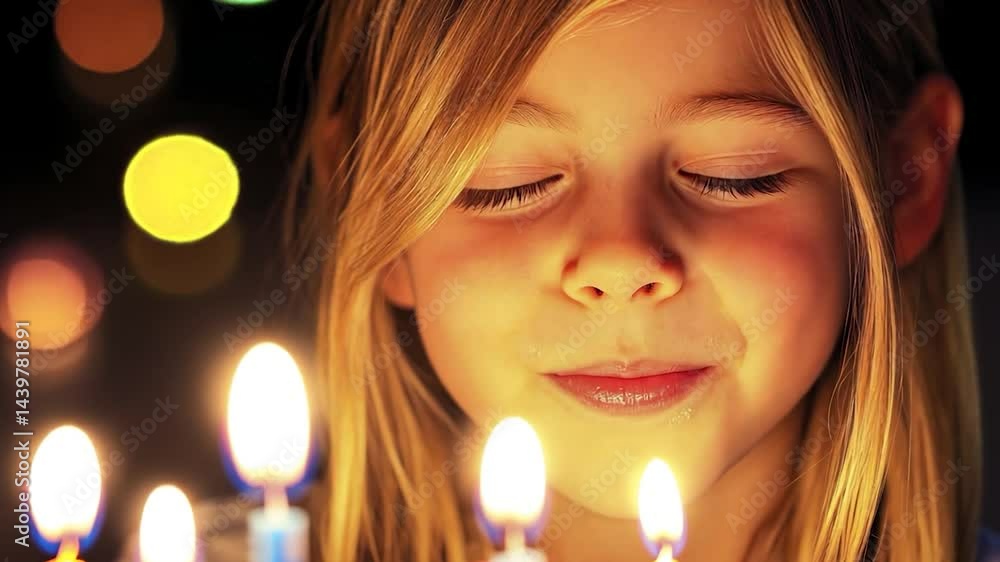 Child's Birthday Cake Blowing Out Candles Child's Birthday Cake Blowing Out Candles