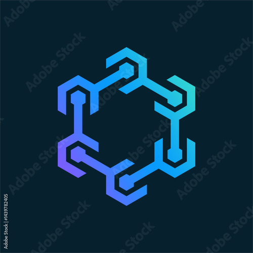 Modern Abstract Hexagon Logo with Interconnected Blue Gradient Elements