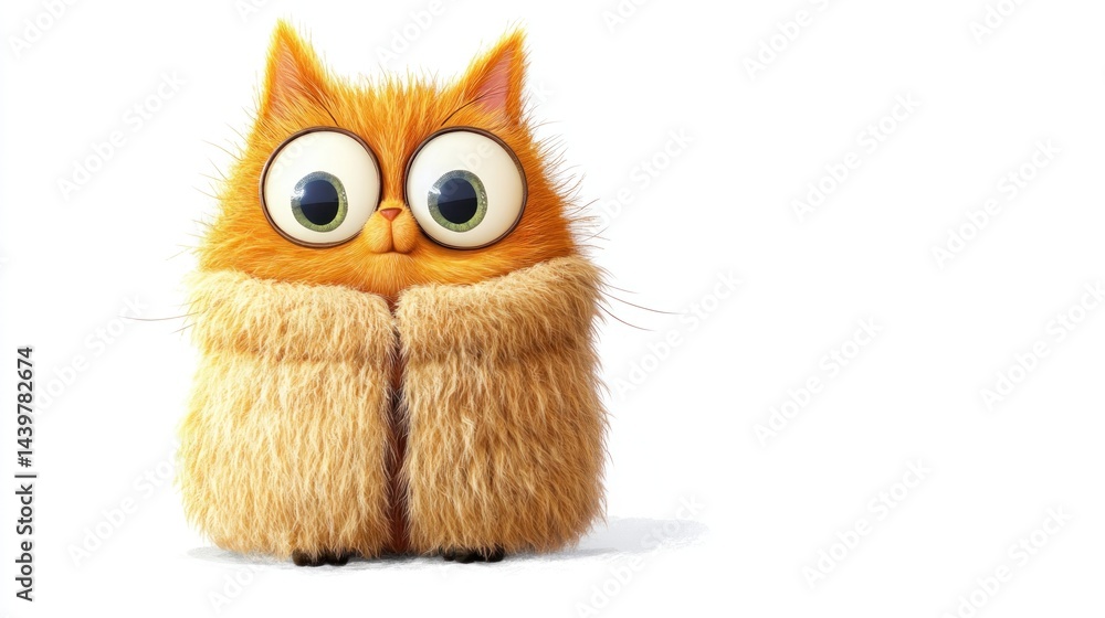 Obraz premium Cute cartoon orange cat wearing a fluffy coat