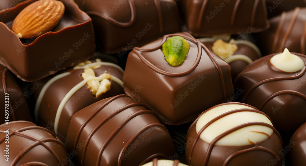 Obraz premium Super Closeup Belgian Pralines Intricate Details Glossy Textures