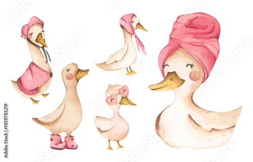 Goose coquette watercolor silly goose pink mama cute pastel elegant soft whimsical