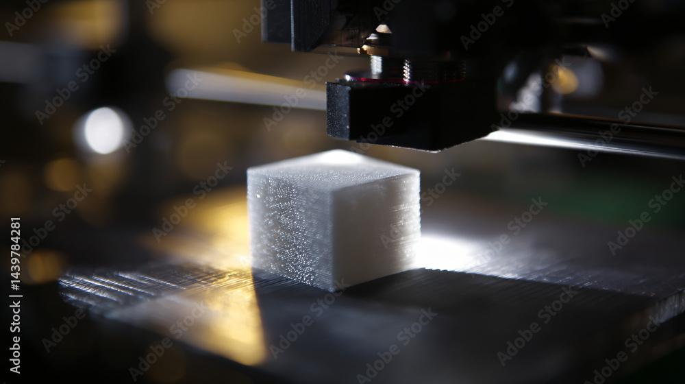 3D printing technology creating a cube object symbol