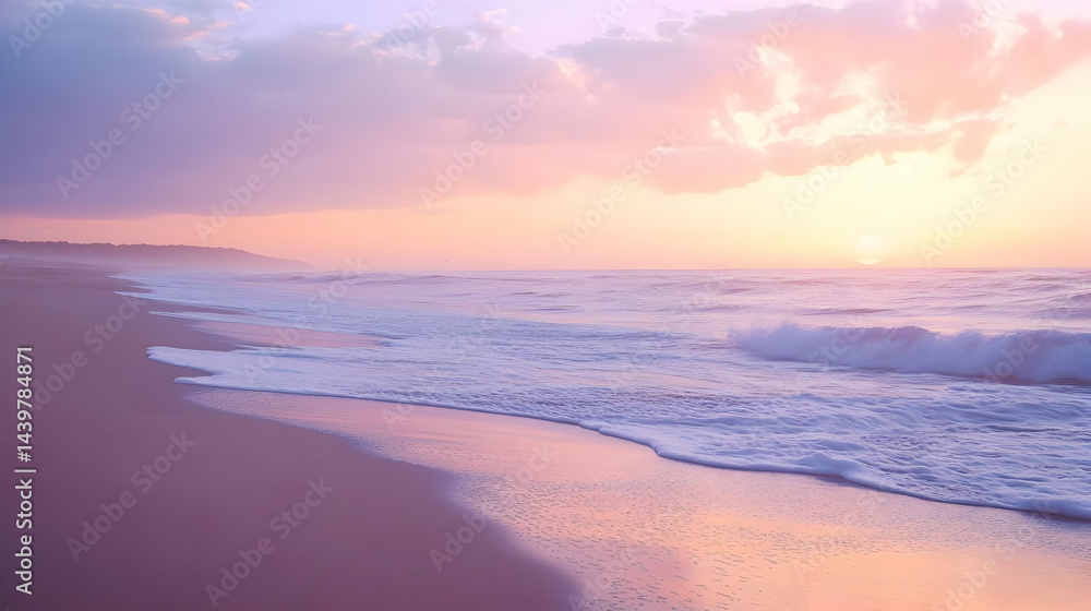 Obraz premium Pink Sunset on the Beach: Serene Coastal Landscape