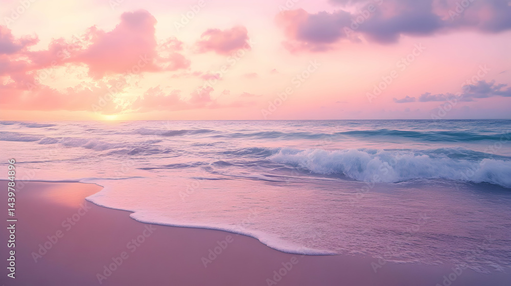 Fototapeta premium Pink Sunset on the Beach: Serene Seascape Photography