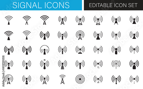 Set of Signal Reception and Wireless Connectivity Icons for Digital Projects