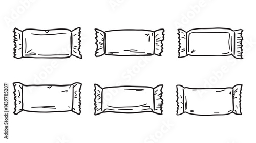 Candy wrapper line art illustrations in simple black and white