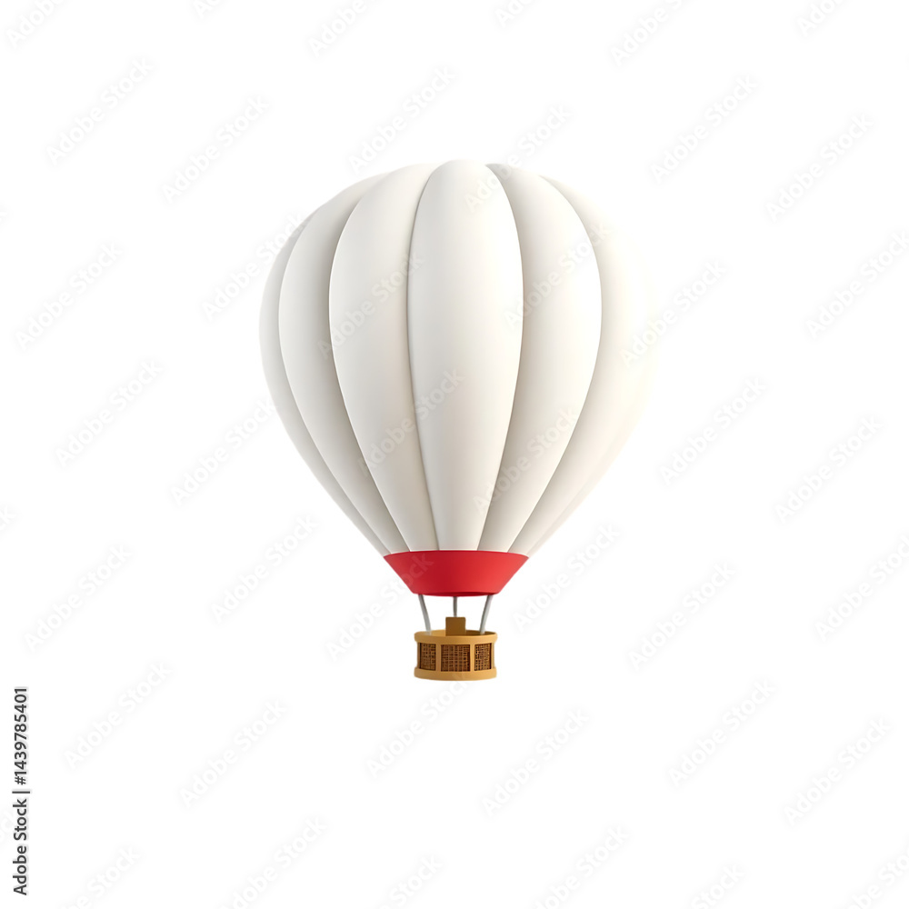Fototapeta premium White hot air balloon with red accents and a wooden basket