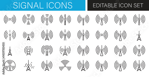 Set of Communication Network Icons for Broadcasting and Tech Solutions